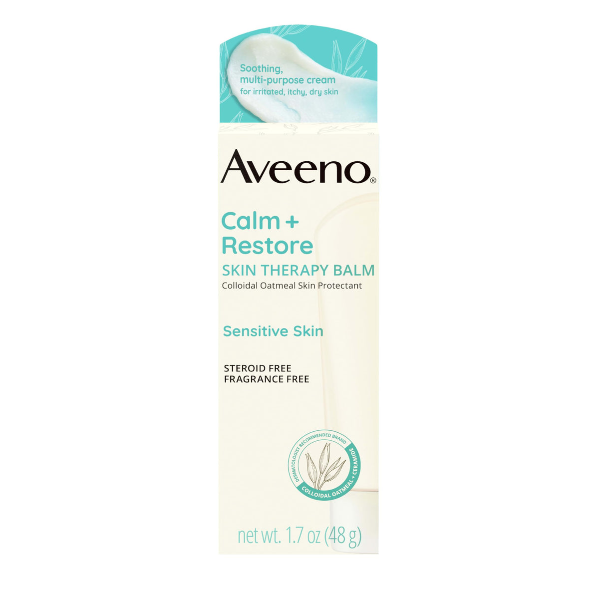 Aveeno Calm + Restore Skin Therapy Balm 1.7 oz with measuring scale