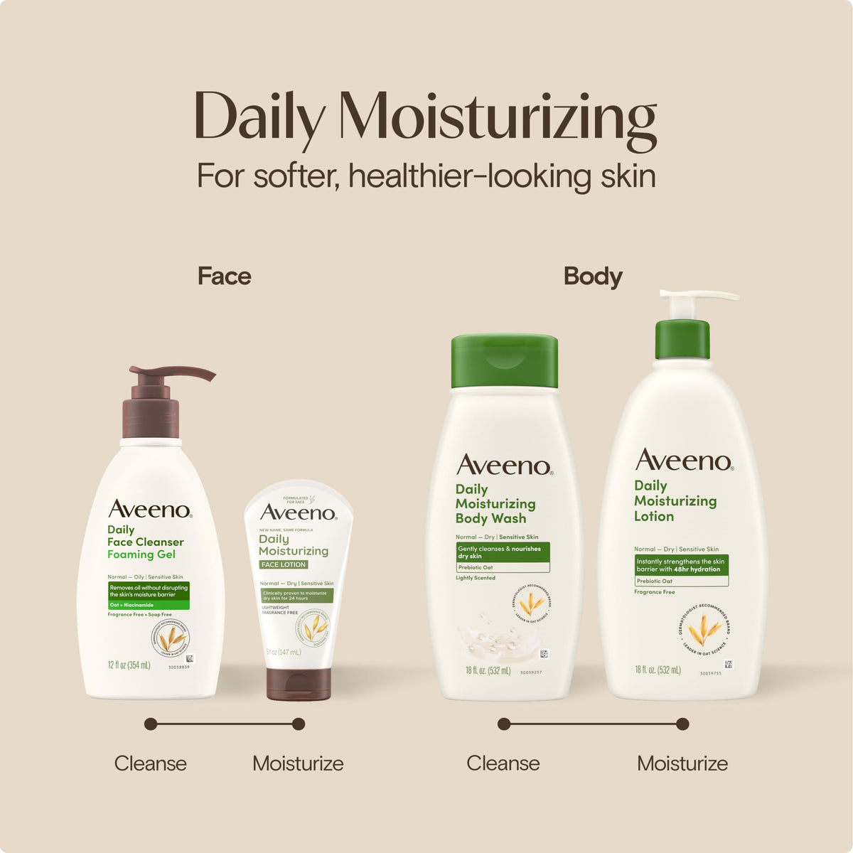 Aveeno Daily Foaming Gel Facial Cleanser packaging on a countertop