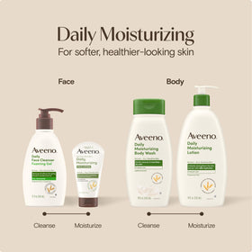Aveeno Daily Foaming Gel Facial Cleanser packaging on a countertop