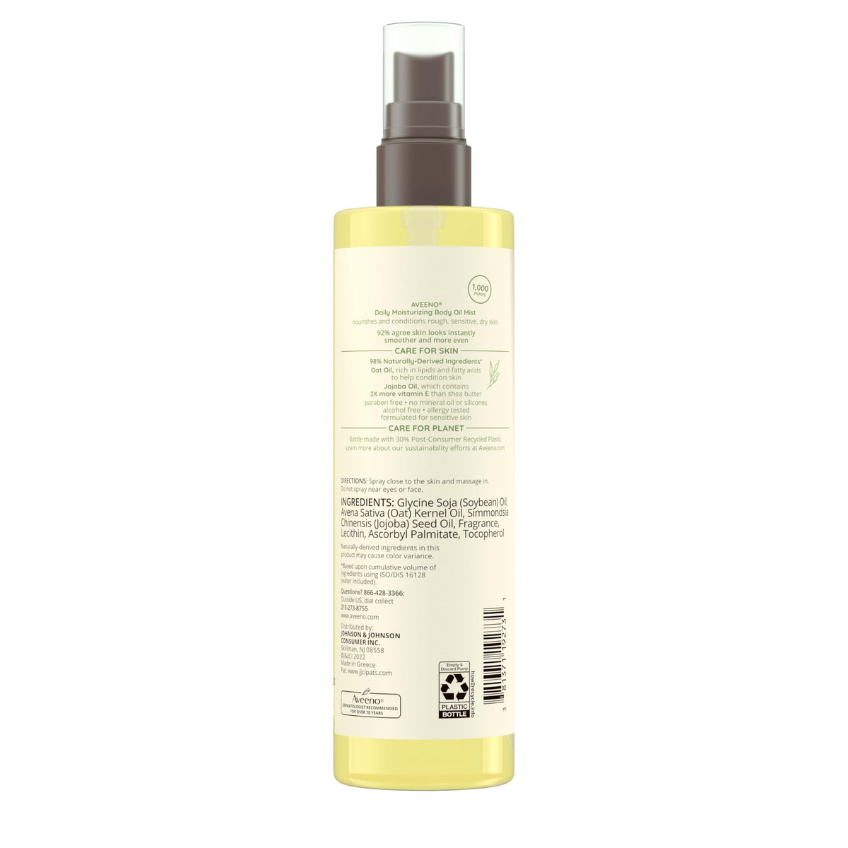 Aveeno Daily Moisturizing Body Oil Mist ingredients list