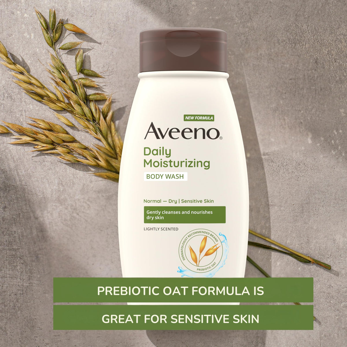 Aveeno Daily Moisturizing Body Wash in a bathroom setting