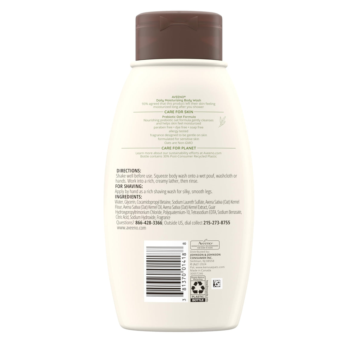 Aveeno Daily Moisturizing Body Wash ingredients list on the back