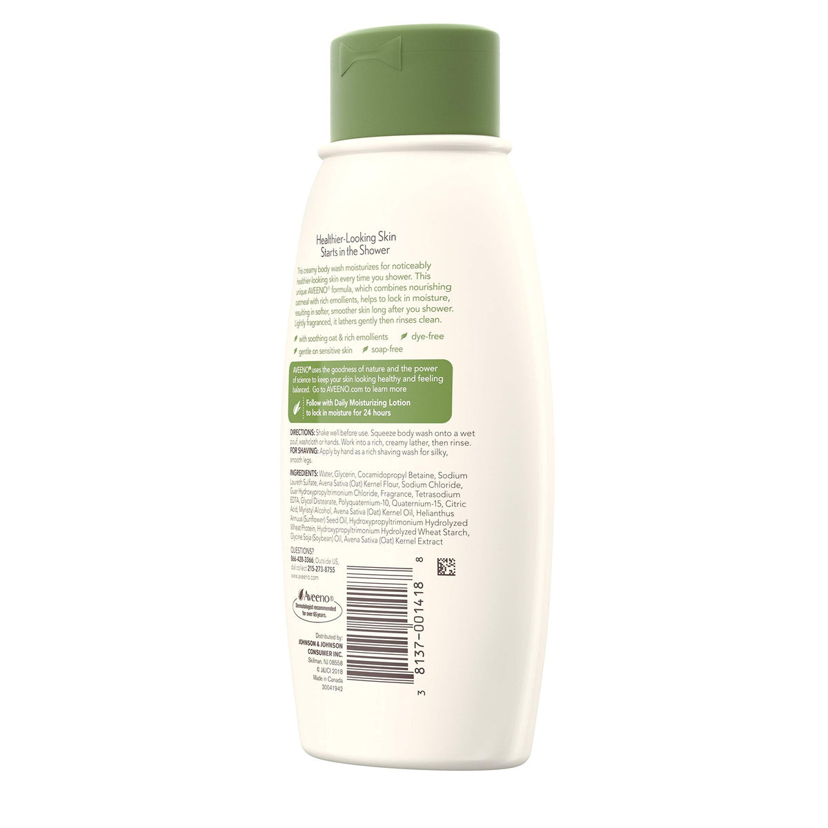 Aveeno Daily Moisturizing Body Wash on bathroom shelf