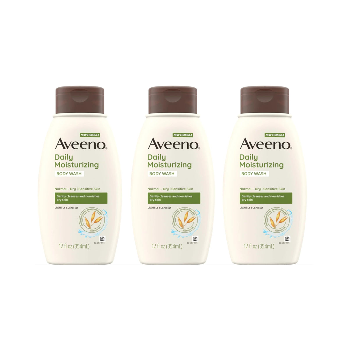 Aveeno Daily Moisturizing Body Wash Pack of 3, 12 Fl. Oz each front view