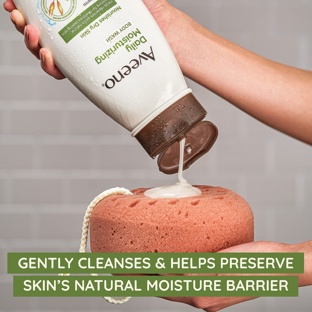 Aveeno Daily Moisturizing Body Wash packaging showing the 4-pack