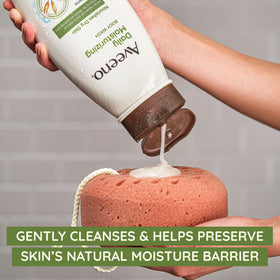 Aveeno Daily Moisturizing Body Wash packaging showing the 4-pack
