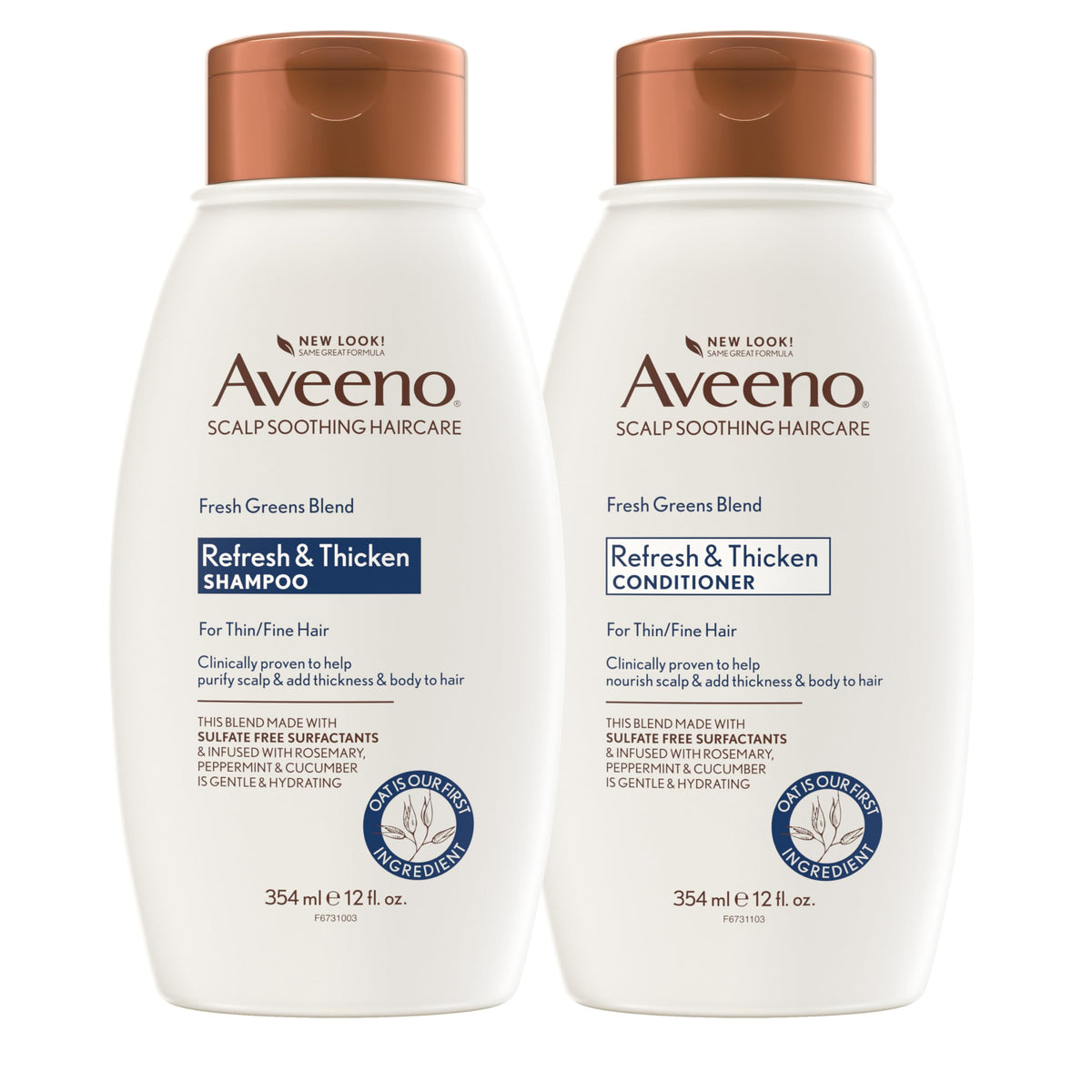 Aveeno Fresh Greens Shampoo and Conditioner Set front view, 12 Fl Oz bottles