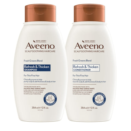 Aveeno Fresh Greens Shampoo and Conditioner Set front view, 12 Fl Oz bottles