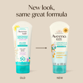 Aveeno Kids Sunscreen Lotion SPF 50 back view showing ingredients