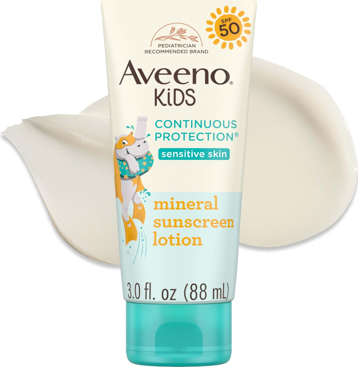 Aveeno Kids Sunscreen Lotion SPF 50 front view with packaging