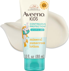Aveeno Kids Sunscreen Lotion SPF 50 front view with packaging