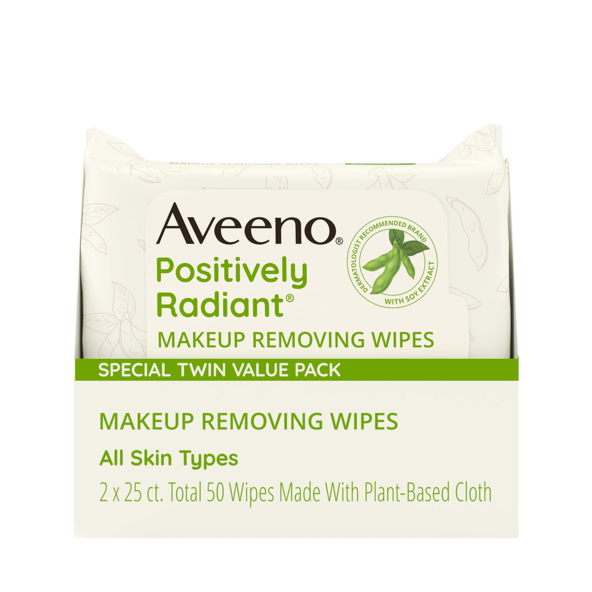 Aveeno Positively Radiant Makeup Remover Wipes twin pack front view