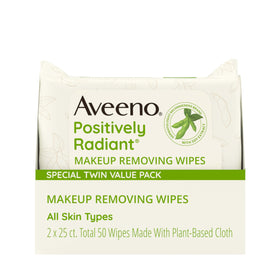 Aveeno Positively Radiant Makeup Remover Wipes twin pack front view