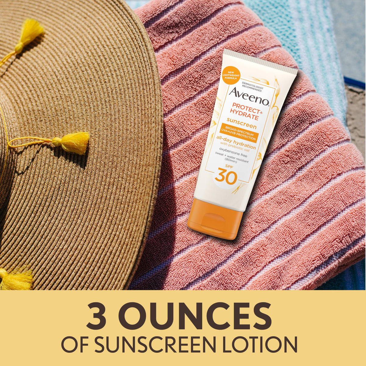Aveeno Protect + Hydrate SPF 30 Sunscreen Lotion application on skin