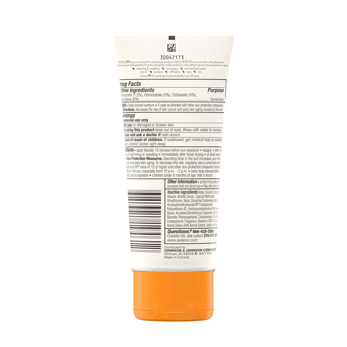 Aveeno Protect + Hydrate SPF 30 Sunscreen Lotion ingredients list