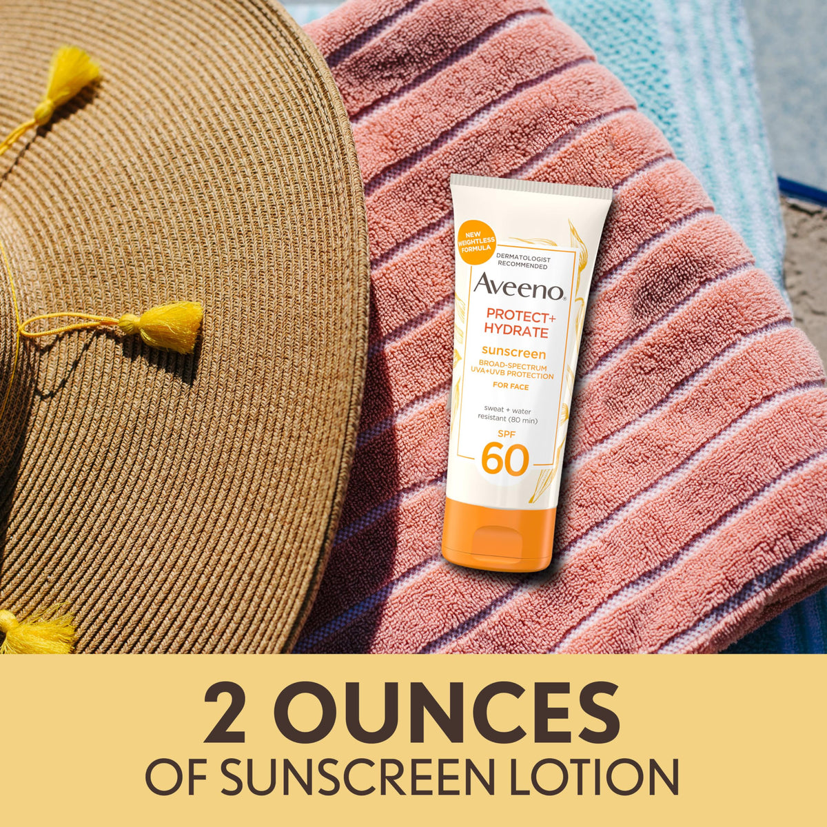 Aveeno Protect + Hydrate SPF 60 Face Sunscreen application on skin