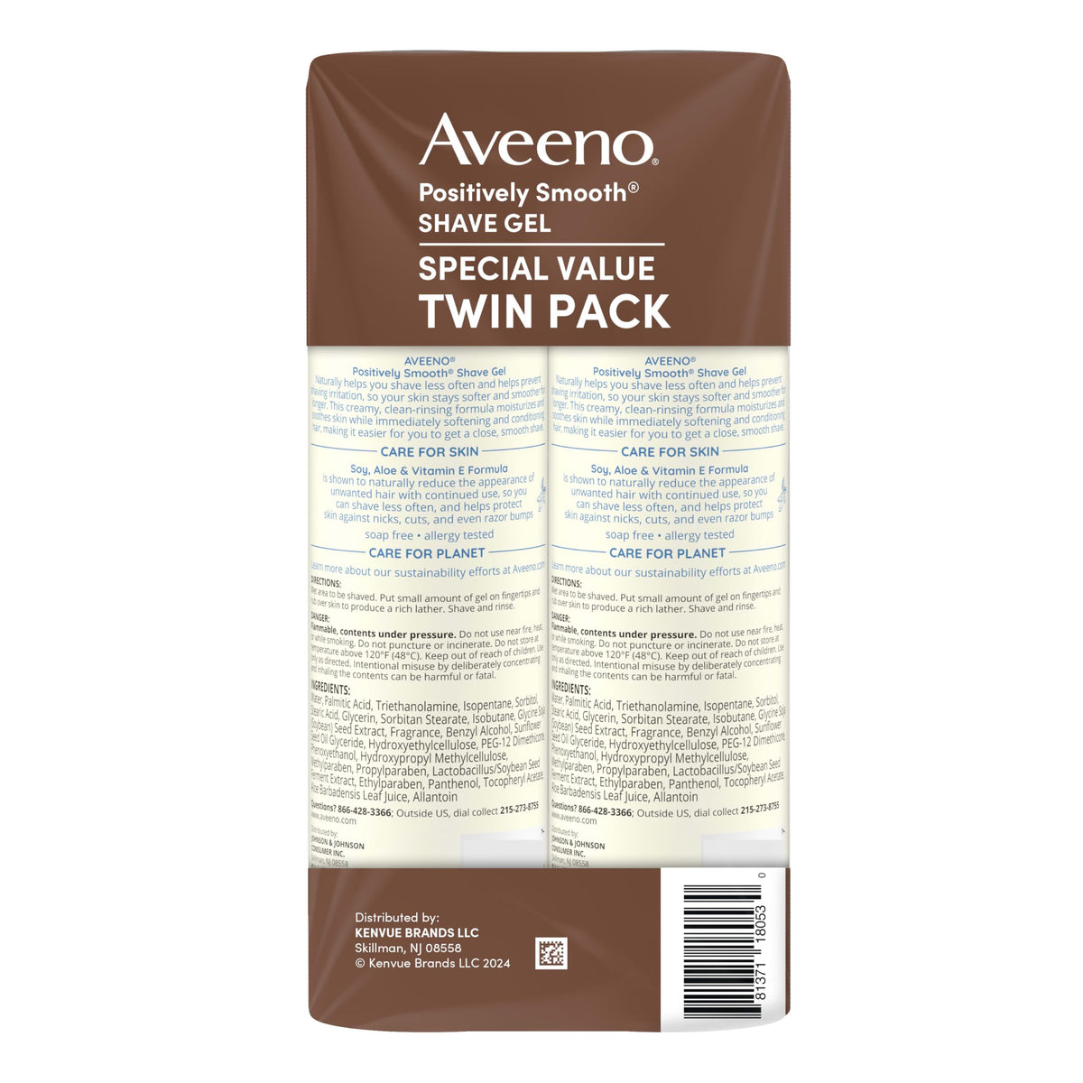 Aveeno shave gel on bathroom shelf with grooming accessories