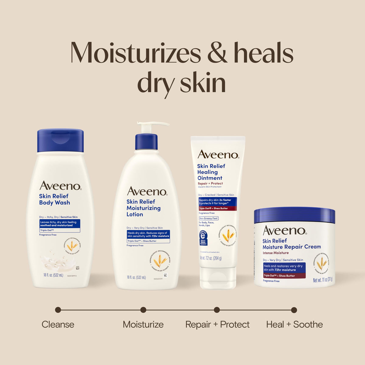Aveeno Skin Relief Healing Ointment displayed with other skincare products