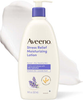 Aveeno Stress Relief Body Lotion 18 Fl Oz front view with lavender scent
