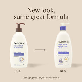 Aveeno Stress Relief Body Lotion back view showing ingredients