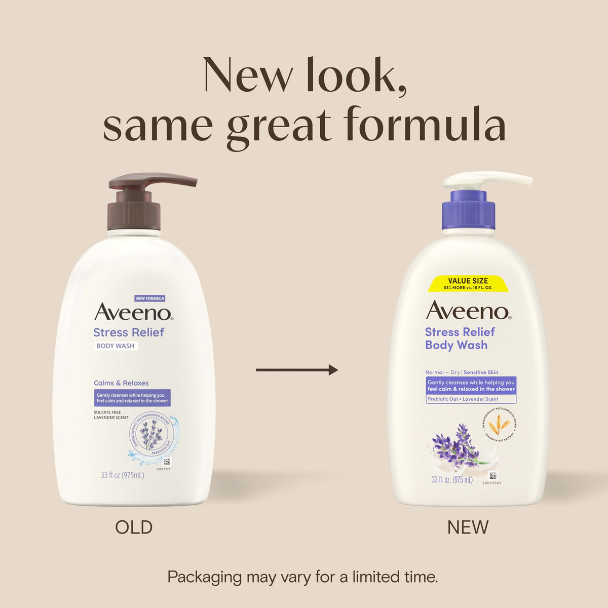 Aveeno Stress Relief Body Wash label with lavender scent details
