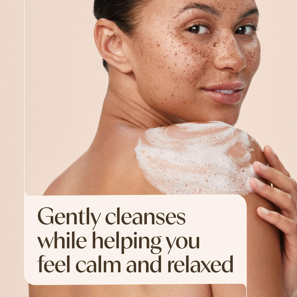 Aveeno Stress Relief Body Wash pouring from bottle