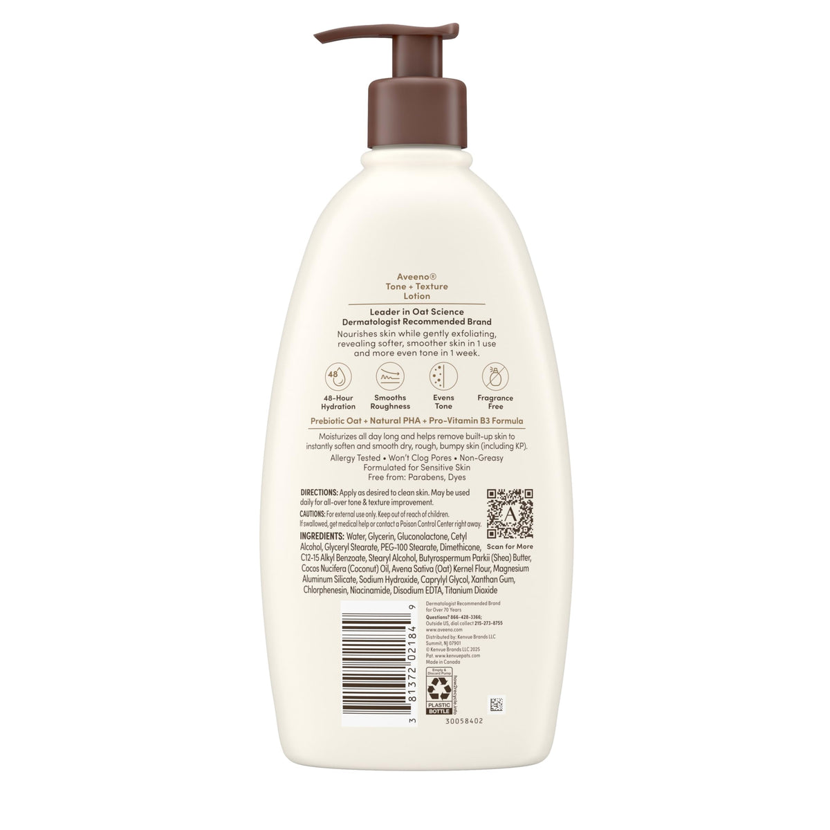 Aveeno Tone + Texture Lotion packaging with a natural background