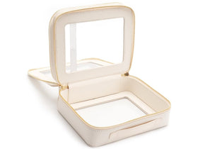 Aveniee Clear Makeup Bag lifestyle scene on a bathroom counter