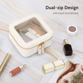Aveniee Clear Makeup Bag on a bathroom counter