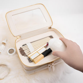 Aveniee Clear Makeup Bag open view displaying organized makeup and brushes