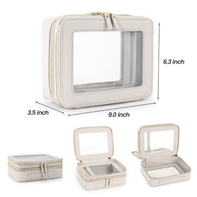 Aveniee Clear Makeup Bag open with cosmetics inside