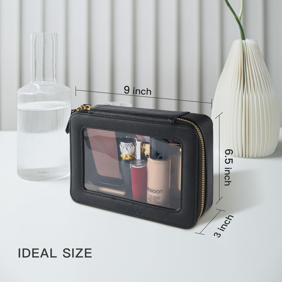 Aveniee Clear Makeup Bag Organizer black side view