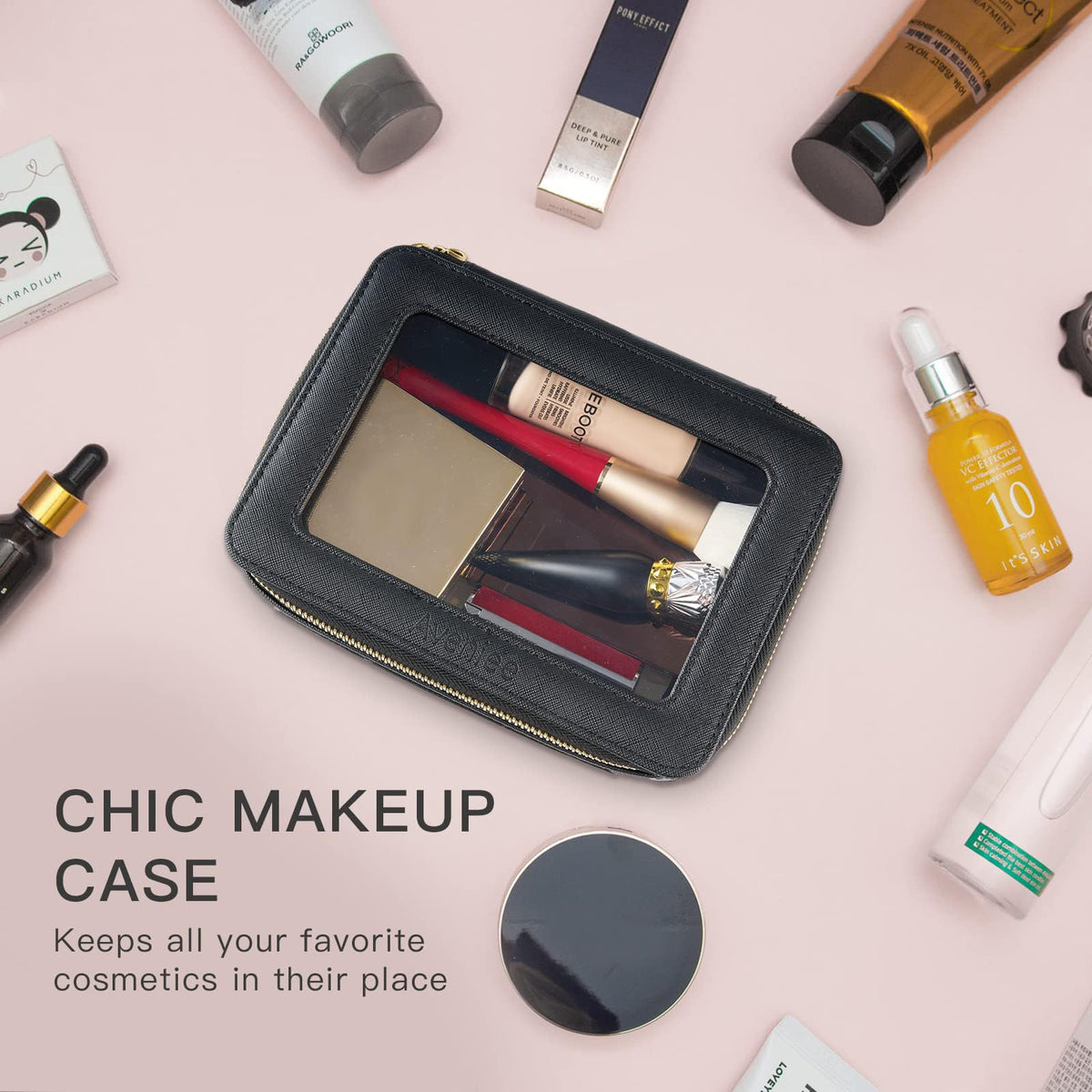 Aveniee Clear Makeup Bag Organizer displayed with accessories