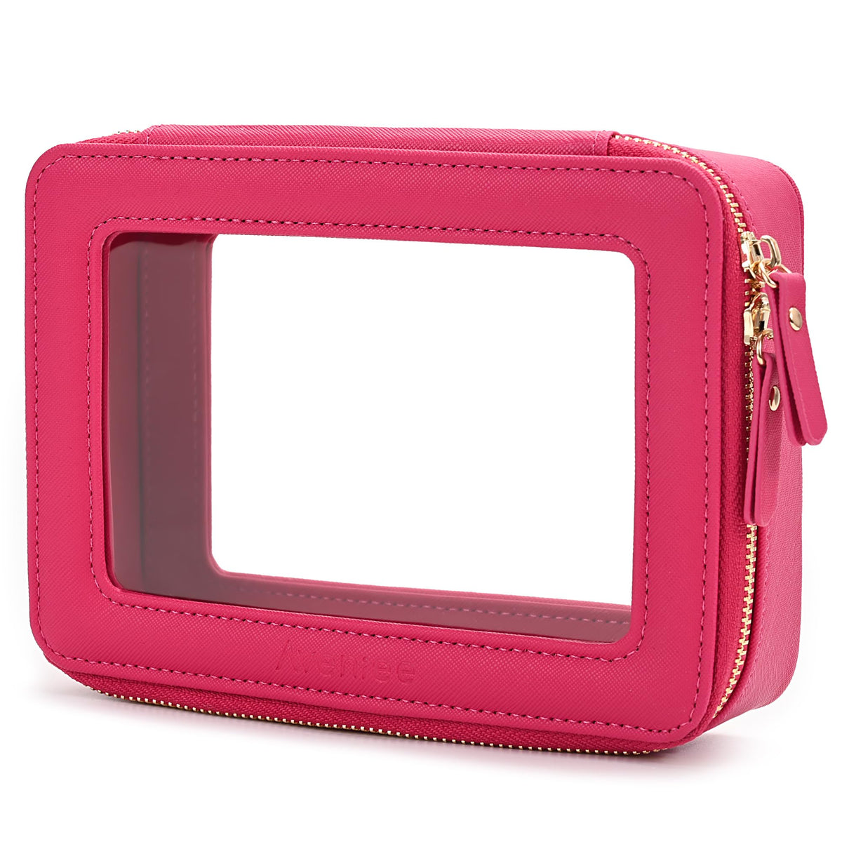 Aveniee Clear Makeup Bag Organizer front view in hotpink
