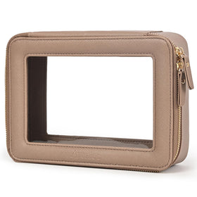 Aveniee Clear Makeup Bag Organizer front view in taupe