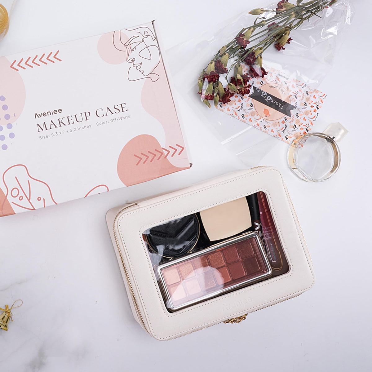Aveniee Clear Makeup Bag Organizer in a travel setting