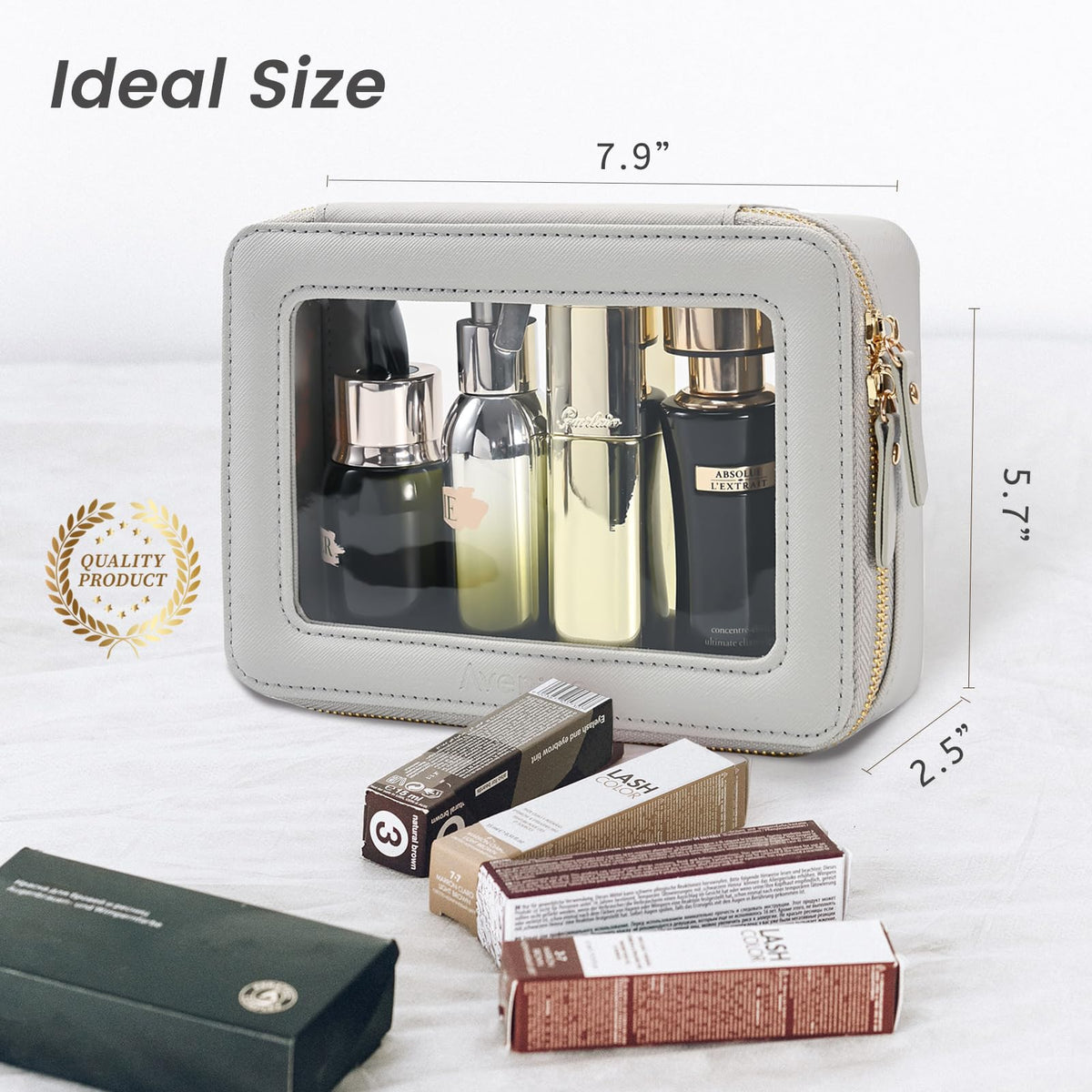 Aveniee Clear Makeup Bag Organizer lifestyle image on a bathroom counter