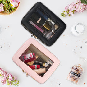 Aveniee Clear Makeup Bag Organizer on a bathroom counter