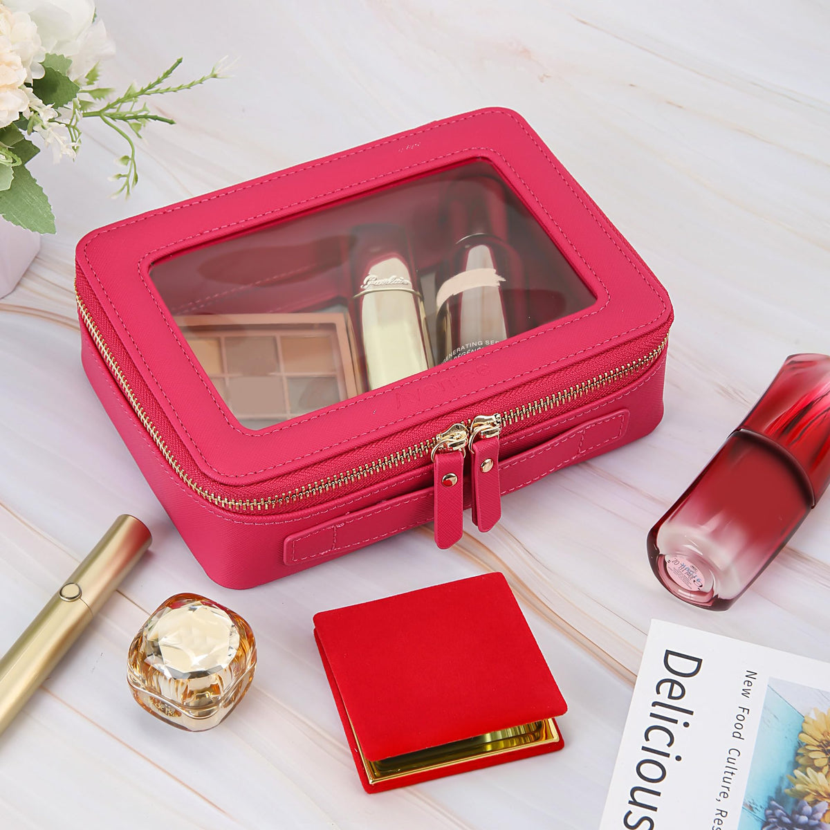 Aveniee Clear Makeup Bag Organizer open showing interior
