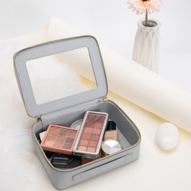 Aveniee Clear Makeup Bag Organizer open with makeup items inside