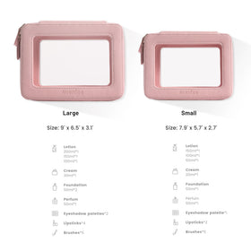 Aveniee Clear Makeup Bag Organizer set displayed with cosmetics
