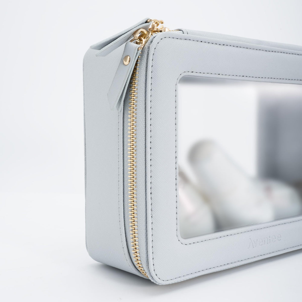 Aveniee Clear Makeup Bag Organizer Set front view featuring PU leather
