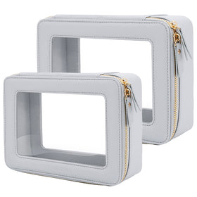 Aveniee Clear Makeup Bag Organizer Set large and small in blue