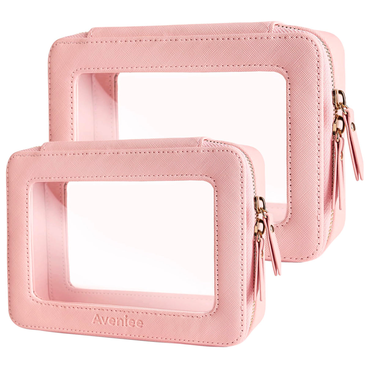 Aveniee Clear Makeup Bag Organizer Set large and small sizes in pink