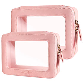 Aveniee Clear Makeup Bag Organizer Set large and small sizes in pink
