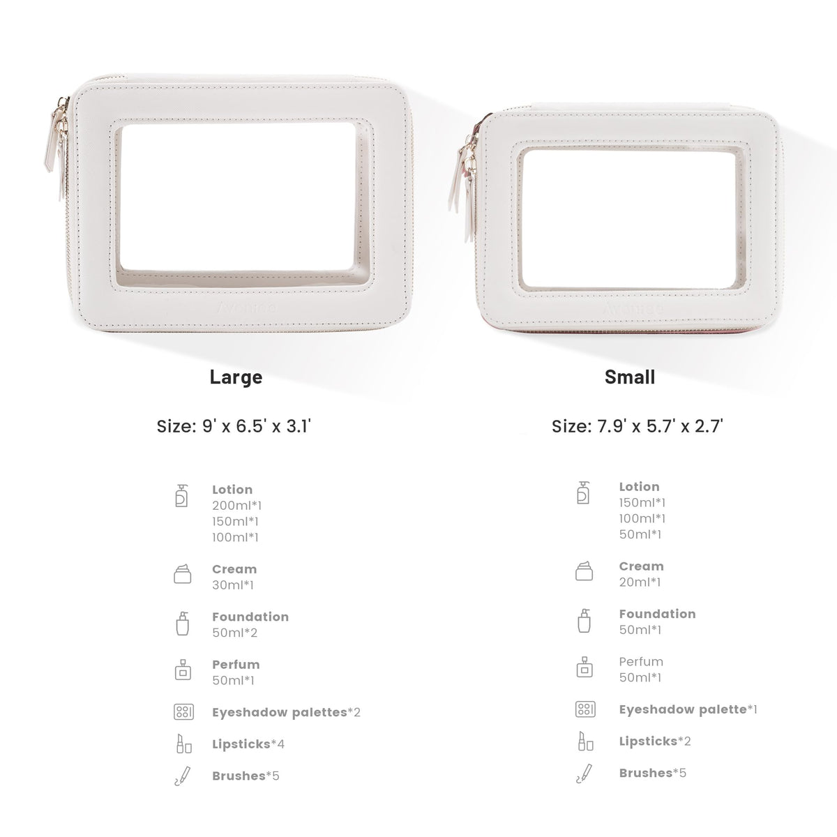 Aveniee Clear Makeup Bag Organizer Set small size front view