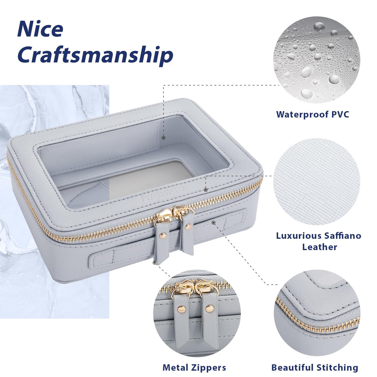 Aveniee Clear Makeup Bag Organizer showing interior compartments