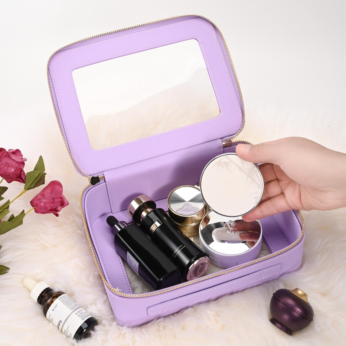Aveniee Clear Makeup Bag Organizer showing interior storage compartments