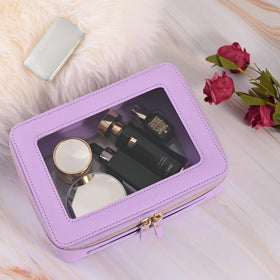 Aveniee Clear Makeup Bag Organizer side view with transparent panels