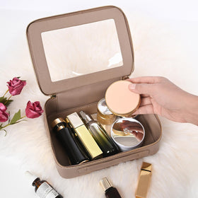 Aveniee Clear Makeup Bag Organizer side view with zippers